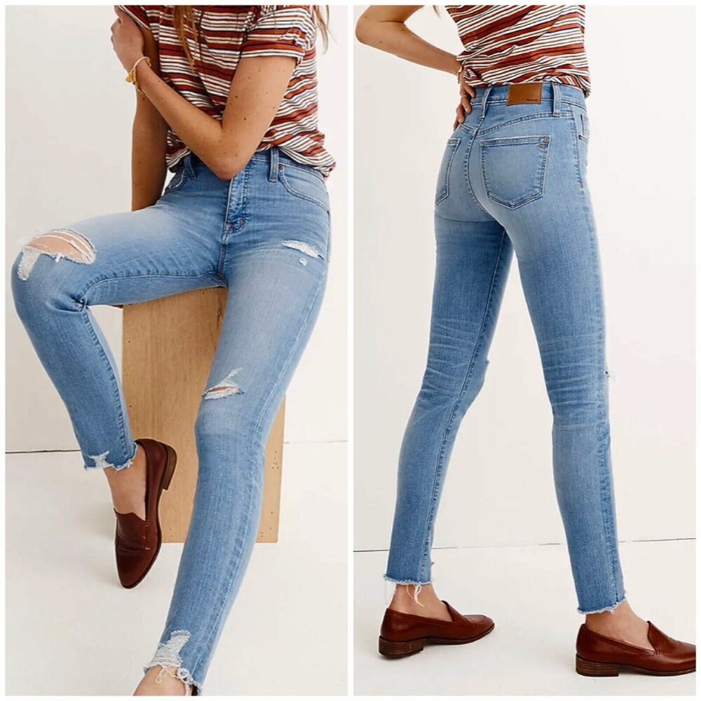 Madewell 9" High-Rise Skinny Jeans Blue Distressed-Hem Edition 27x28